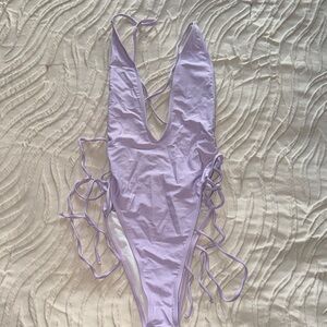 SHEIN Lavender Purple One-Piece String Tie Swimsuit